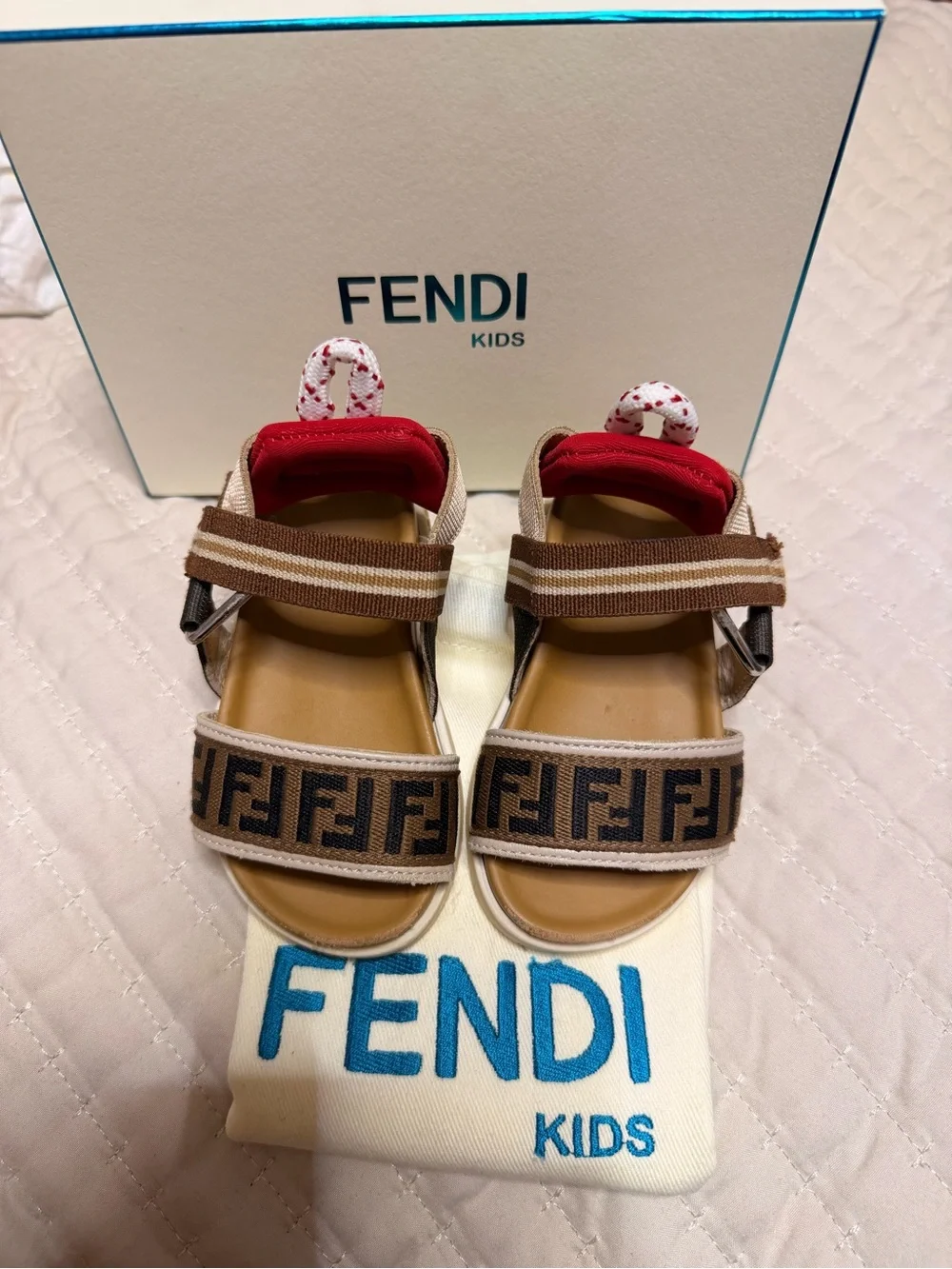 FENDI Kids Brown Logo-Print Strappy Sandals. LIKE NEW. Size 19
